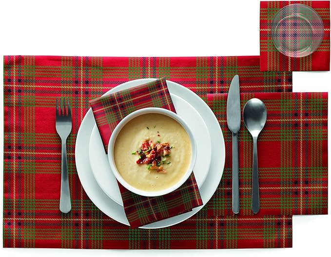 MY DRAP Placemats 48 x 32 cm / 19" x 12.5" - (6 Per Roll, Cotton Red Tartan Xmas)