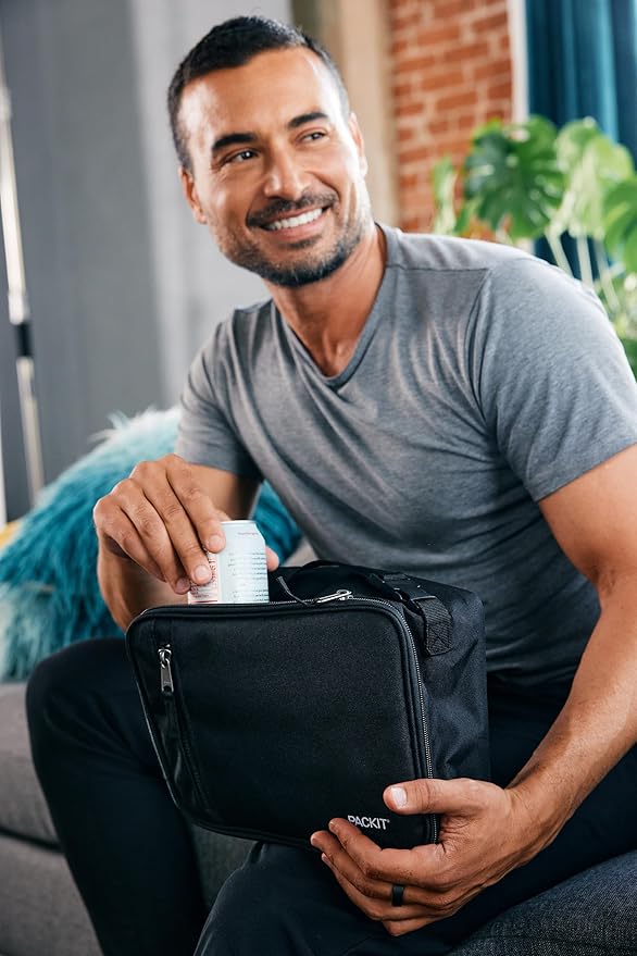 PackIt Freezable Classic Lunch Box, City Charcoal, Built with EcoFreeze짰 Technology, Collapsible, Reusable, Zip Closure With Front Pocket and Buckle Handle, For Work Lunch