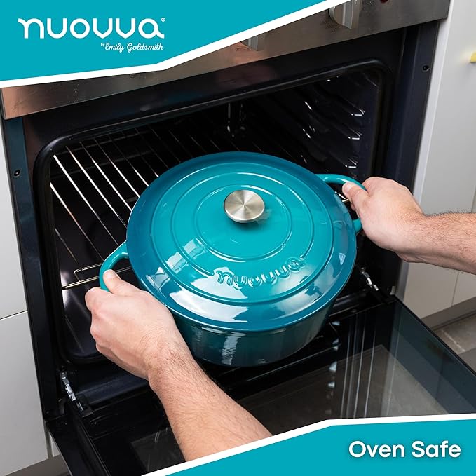 Cast Iron Dutch Oven with Lid ??Non-Stick Ovenproof Enamelled Casserole Pot ??Sturdy Dutch Oven Cookware ??Teal, 7.3-Quart, 30cm ??by Nuovva