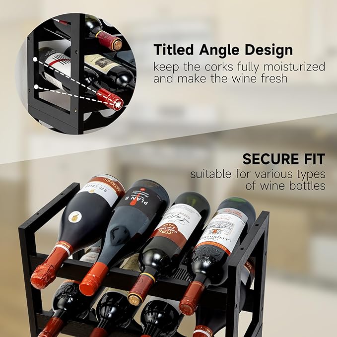 28-Bottle Wine Rack Free Standing Floor, Solid Wood 7-Tier Display Wine Storage Shelves with Tabletop, Wobble-Free Bottle Holder for Cellar Kitchen Bar Dining Room Living Room
