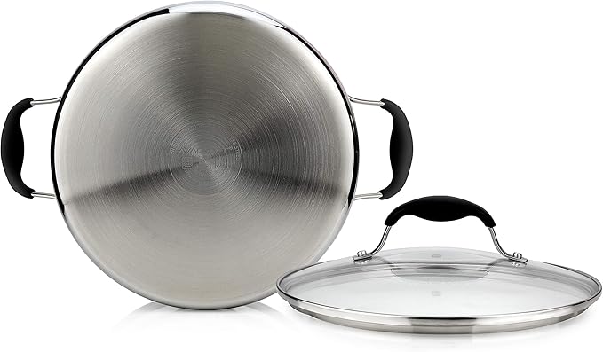 AVACRAFT 18/10 Tri-Ply Stainless Steel Dutch Oven, Chef?셲 Pan with Glass Lid, Induction Compatible, Multipurpose Stock Pot, 5 Quart