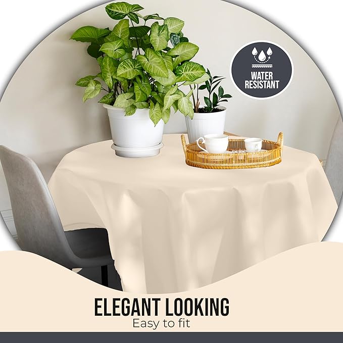 Party Solids 12-Pack Ivory Round Plastic Tablecloth Disposable ??Size: 60 Inches ??Round Plastic Table Cloths for Parties, Picnics & Formal Events