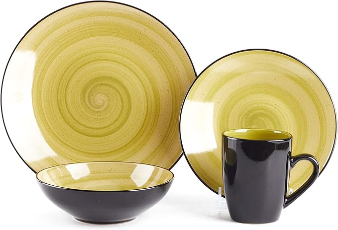 Stoneware Sonoma 16pc Dinnerware Set, Black + Speckled Spin Wash, Mix Blue, Green, Red, Yellow