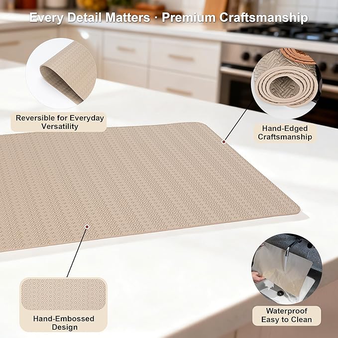 PROMATTOO Faux Leather Placemats Set of 4 – 17x12 Inch Vinyl Table Mats, Heat Resistant, Non Slip, Wipeable & Washable, Easy to Clean Dining Table Decor for Kitchen & Dining Room（Light Taupe）