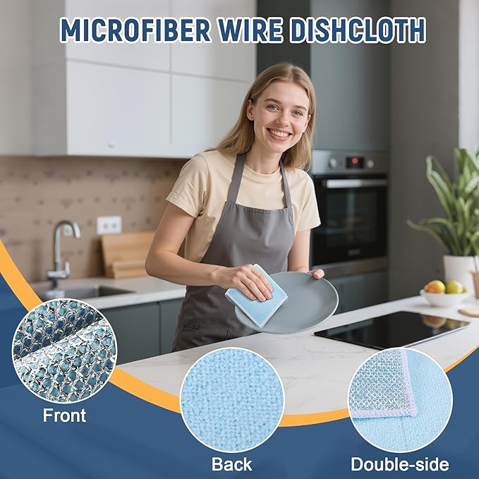 Double Side Non Scratch Wire Dishcloth 75pcs-Multipurpose Wire Dishwashing Rags Wire Mesh Cleaning Cloth,Kitchen Towels and Dishcloths Sets Microfiber Cloth for Cleaning Pans Sinks & Cookware
