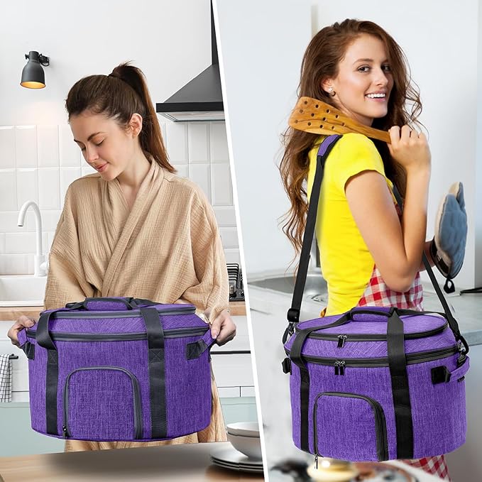 Double-Layer Slow Cooker Carrying Bag for 6-8 Quart CrockPot and Hamlton Beach Slowcooker, Travel Bag with Lid Fastener for Crock-pot, Portable Carrier with See-throught Window(BAG ONLY)