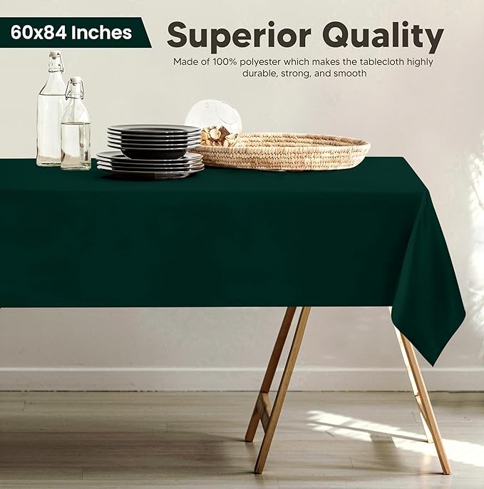 Utopia Kitchen Rectangle Table Cloth 2 Pack(60x84 Inches, Hunter Green), Tablecloth Machine Washable, Polyester Table Cover for Dining, Buffet Parties, Picnics, Events, Weddings and Restaurants