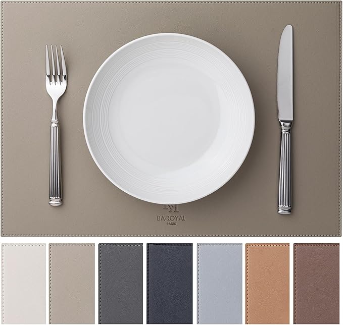 Baroyal Faux Leather Placemats Set of 12 Vinyl Washable Wipeable Table Mats for Kitchen Dining Table Heat Resistant Waterproof Indoor/Outdoor Placemats Non-Slip Easy Clean Place Mats-Almond Birch