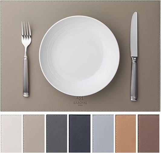 Baroyal Faux Leather Placemats Set of 12 Vinyl Washable Wipeable Table Mats for Kitchen Dining Table Heat Resistant Waterproof Indoor/Outdoor Placemats Non-Slip Easy Clean Place Mats-Almond Birch