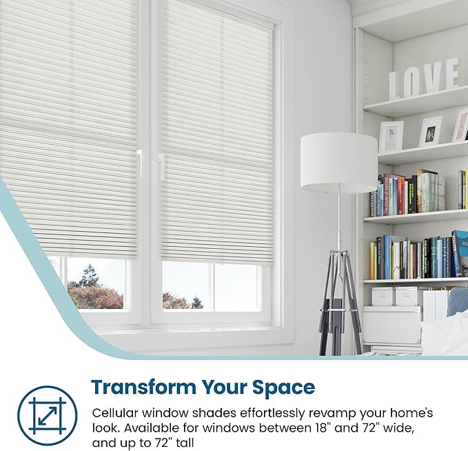 BlindsAvenue Cellular Honeycomb Cordless Shade, 9/16" Single Cell, Light Filtering, White Dove, Size: 64" W x 48" H