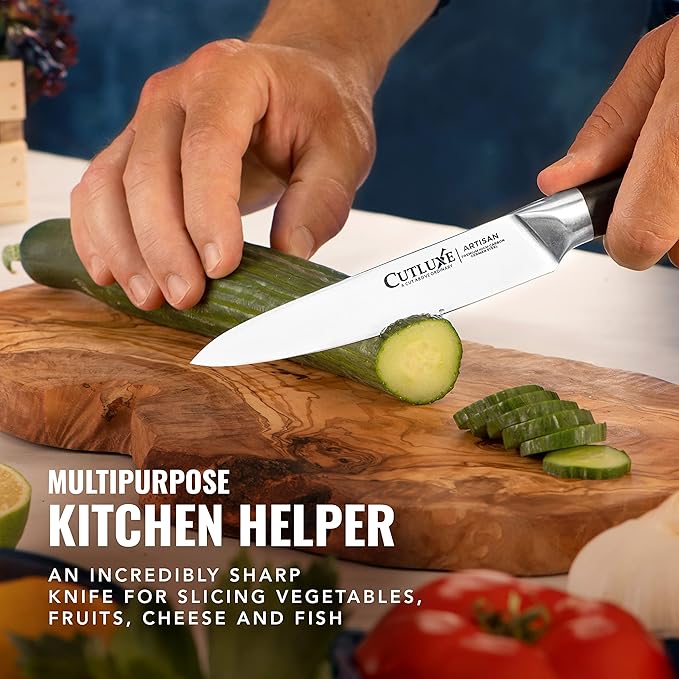 Cutluxe Kitchen Utility Knife, 5.5" Paring Kitchen Knife ??Razor Sharp Blade, High Carbon German Steel, Full Tang Ergonomic Handle Design ??Artisan Series