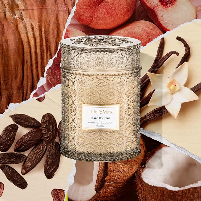 LA JOLIE MUSE Vanilla Coconut Candle ??Coconut, Freesia & Vanilla | 19 oz Large Wooden Wick Candle | Natural Soy Wax | 90 Hours Clean Burn | Gift-Ready for Hosts & Gatherings | Elegant Home D챕cor