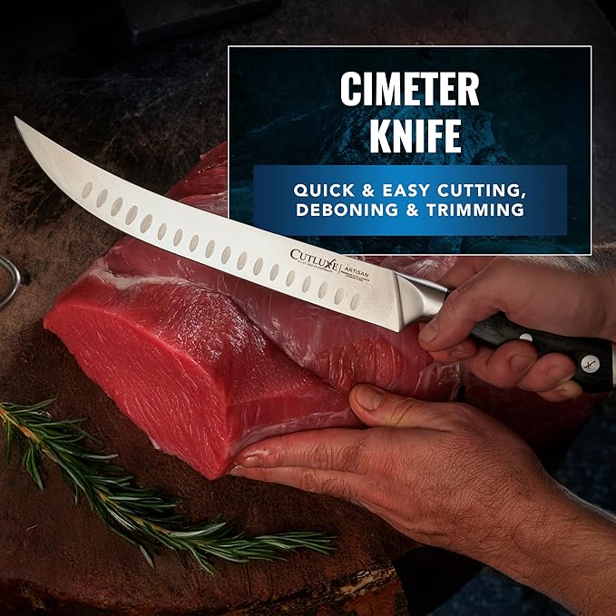 Cutluxe Butcher Knife Set ??Cimeter Breaking & Bullnose Carving Knives for Meat Cutting ??Professional Knife Set, Razor Sharp German Steel,Full Tang, Ergonomic, Butcher Knives for BBQ ??Artisan Series