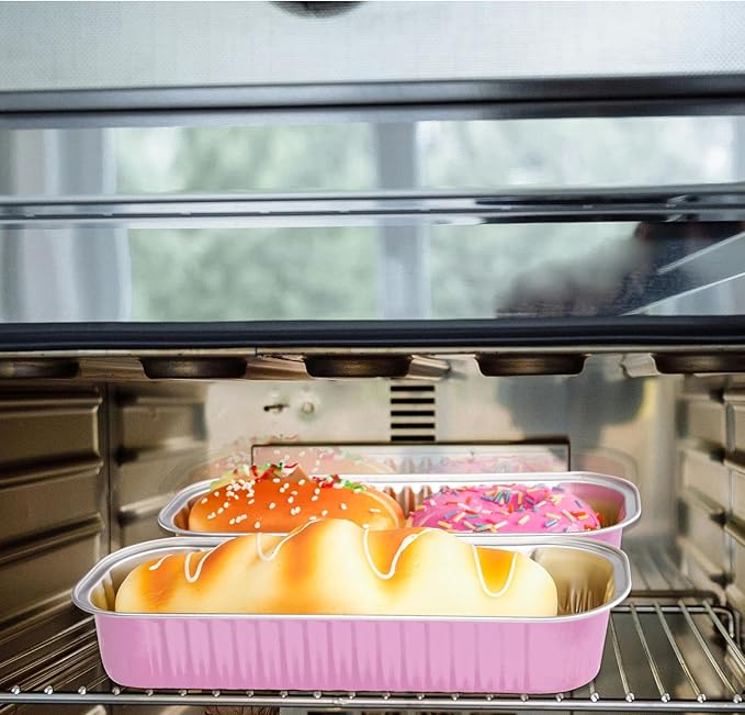 20PCS Rectangle Mini Loaf Pans With Lids,Mini Cake Pans with Lids,Disposable Ramekins Baking Cups Muffin Tins Cupcake Cups for Wedding Birthday Party,6.8oz（Pink）