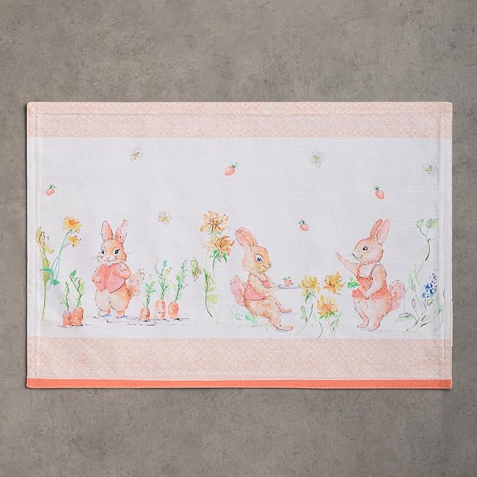 Maison d' Hermine Placemats Set of 2 100% Cotton Washable Cloth Place Mats, Reusable Table Mats for Kitchen Dining Decoration, Party, Wedding, Restaurant Spring/Summer (Bunny Party, 13" x 19")