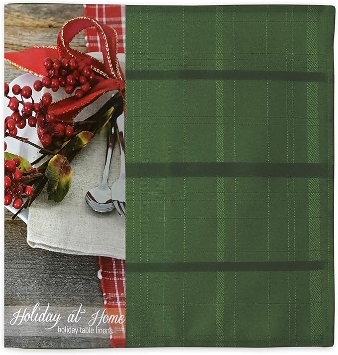 Newbridge 60 x 144 Inch Rectangle Fabric Tablecloth, Elegance Plaid, 100% Polyester, No Iron Soil Resistant Dining Room, Party and Banquet Table Cover, Solid Textured, Hunter Green