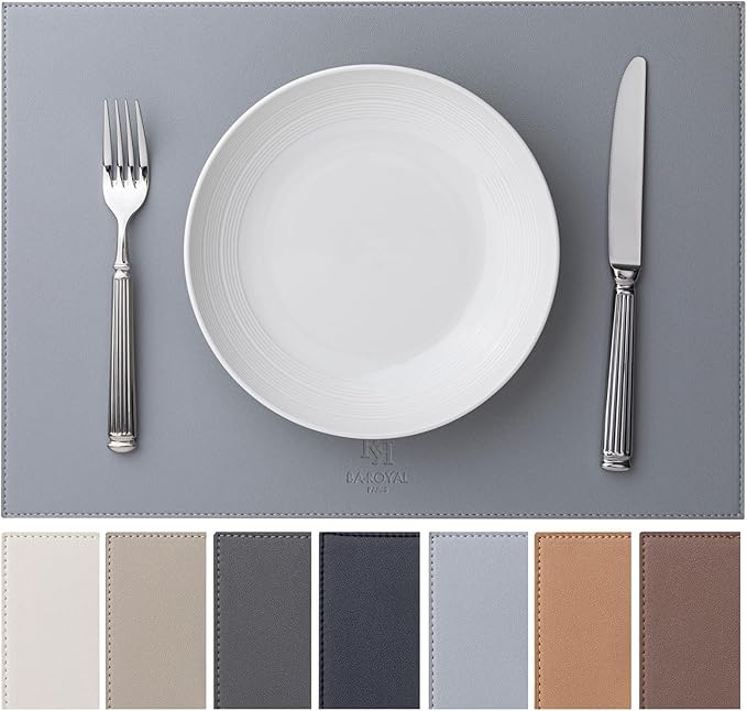Baroyal Faux Leather Placemats Set of 6 Vinyl Washable Wipeable Table Mats for Kitchen Dining Table Heat Resistant Waterproof Modern Indoor/Outdoor Placemats Non-Slip Easy Clean Place Mats (Gray)