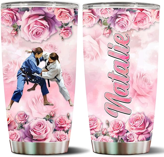 WONWIX Personalized Judo Tumbler Gift for Women, 20oz Stainless Steel Insulated Water Bottle Travel Mug Cup, Perfect Gifts for Girls, Wife, Daughter, Christmas, Birthday, Mother's Day, Valentine