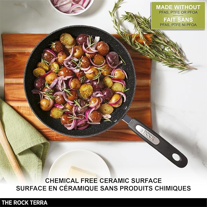 Starfrit The Rock Terra 30cm (12'') Ceramic Non-Stick Fry Pan - Thick Aluminum Base - PFAS Free - Easy to Clean - Black Marble