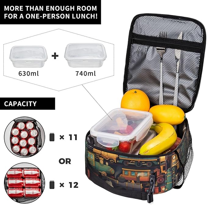 VANZEV Lunch Box for Adults Women Girls Boys Kids Train Lunch Box Insulated Cooler Reusable Lunch Bag Container Gifts for Work Office Picnic Travel School