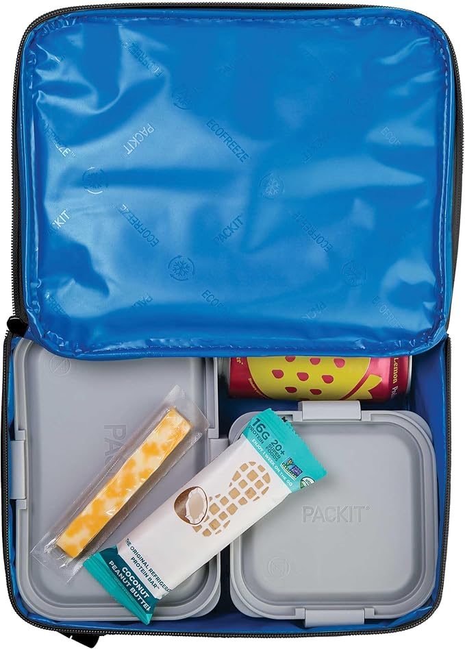 PackIt Freezable Classic Lunch Box, Black, Built with EcoFreeze짰 Technology, Collapsible, Reusable, Zip Closure With Zip Front Pocket and Buckle Handle, Designed for Fresh Lunches