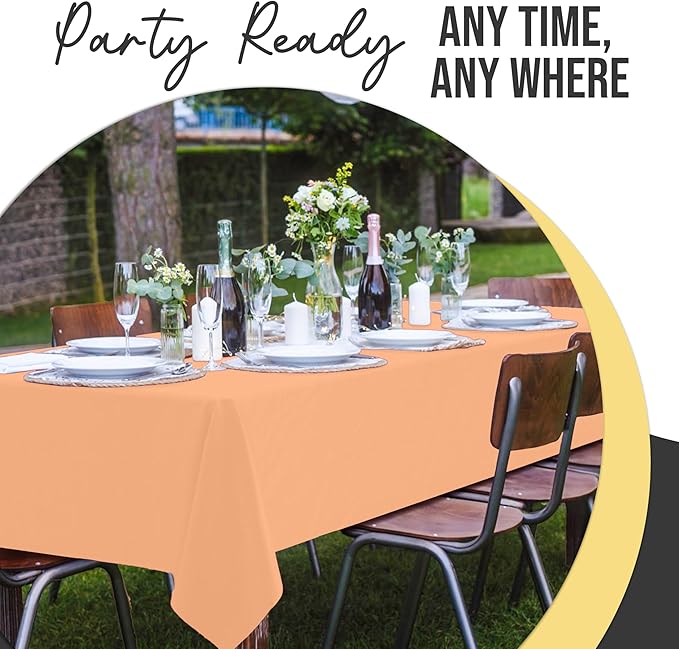 Exquisite 66% Thicker Premium Plastic Table Cloth Rectangle Table Cover 0.5 Mil 6 Pack Peach Table Cloth 54 Inch x 108 Inch Disposable Tablecloth Won't Tear Easily Like Cheap Thin Brands