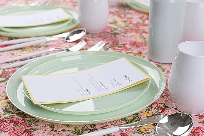 [30 Pack 8.6''] Mint Green Plastic Party Plates Edge Collection Premium heavyweight Elegant Disposable Tableware Dishes