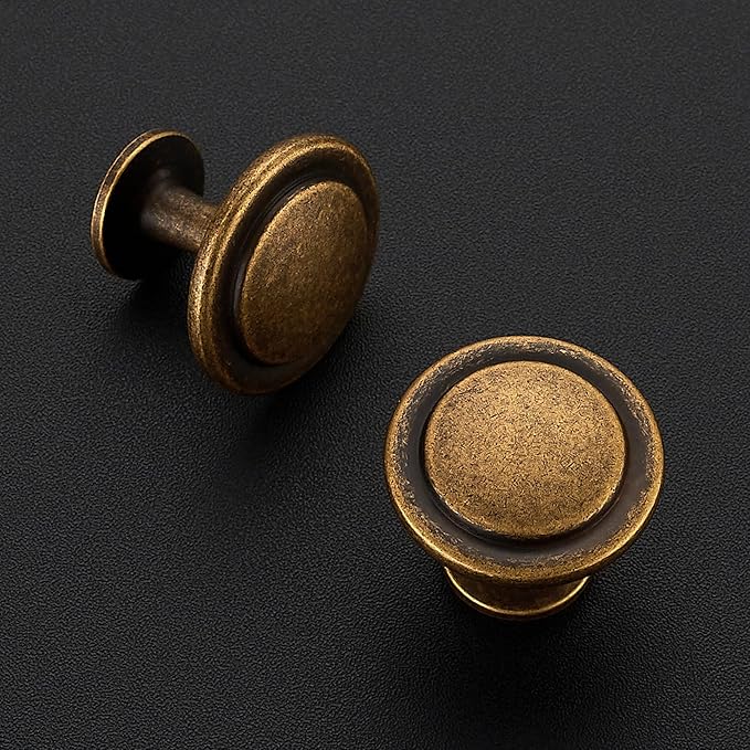 Ravinte 20 Pack 1-1/4 Inch Kitchen Cabinet Knobs Antique Brass Zinc Pulls Door Handles for Dresser Drawers