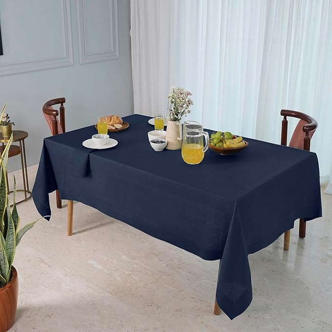 D'Moksha Homes Navy Blue Linen Tablecloth 60 x 84 Inch - 100% Pure Linen Table Cloth for Rectangle Tables - Machine Washable Cloth Tablecloth for Easter