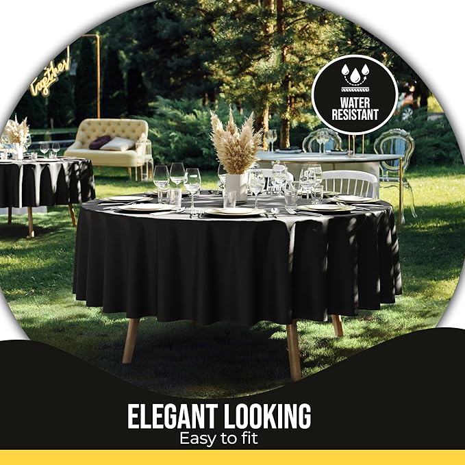 Party Solids 12-Pack Black Round Plastic Tablecloth Disposable ??Size: 90 Inches ??Round Plastic Table Cloths for Parties, Picnics & Formal Events