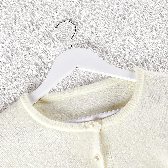 TOPIA HANGER Wooden Coat Hangers 30 Pack, White Wood Suit Hangers with Non Slip Pants Bar, 360째 Swivel Hook and Shoulder Notches for Camisole, Jacket, Pants, Smooth Finish Clothes Hangers -CT34W30