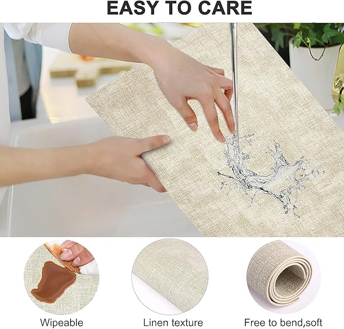 LANDVIEW Leather Heat Resistant Placemats Set of 6 Waterproof Wipeable Washable PU Table Mats,Easy to Clean Anti-Slip Place Mats (Beige, 6)