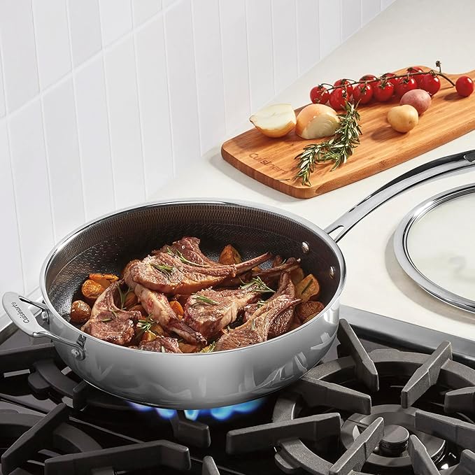 Cuisinart FusionPlus Nonstick Stainless Steel Cookware, 5-Quart Saut챕 Pan with Cover and Helper, PFAS-Free PURELYSEAR Ceramic Non Stick Technology, Scratch Proof, Cool Grip Handles, Dishwasher Safe