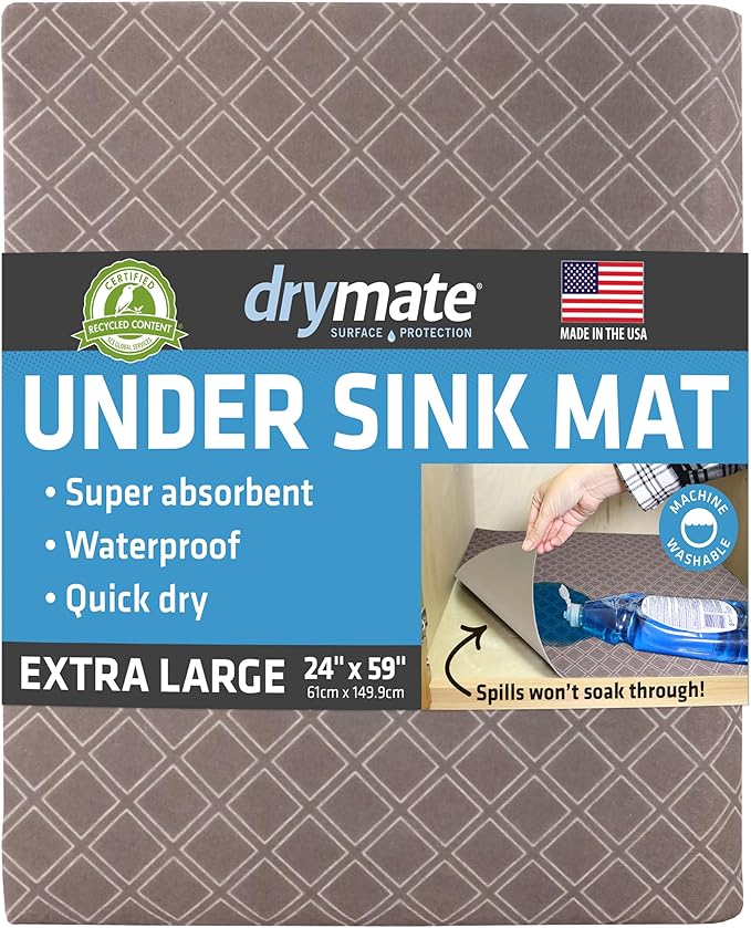 Drymate Premium XL Under Sink Mat, Waterproof Cabinet Protection Mats for Kitchen & Bathroom, Absorbent Shelf Liners, Slip-Resistant, Non-Adhesive, Machine Washable (USA Made)(24?쓝59??(Taupe)