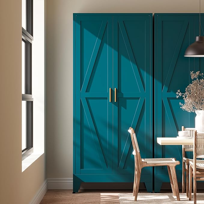 61" H Blue Metal Pantry Cabinet with Doors,Freestanding Kitchen Pantry Cabinet,Farmhouse Food Storage Cabinets,Tall and Large Pantry Cabinets for Kitchen, Dining Room, Living Room