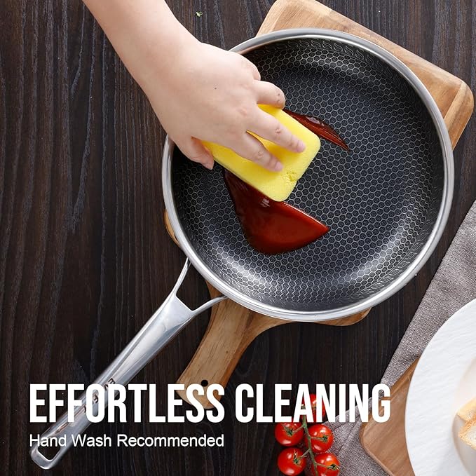 10 Inch Hybrid Nonstick Frying Pan, Stainless Steel Pan Non Stick Skillet, PFOA Free Cookware, Non Toxic Chef's Pan, Compatible with Electric, Gas and Induction, No Lid