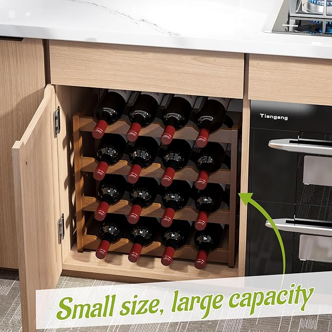 BMOSU Bamboo Wine Rack Wine Storage Cabinet Shelf 16 Bottle Wine Racks Countertop Sturdy for Kitchen Dining Room Pantry - 4 Tiers Wine Rack(Brown)