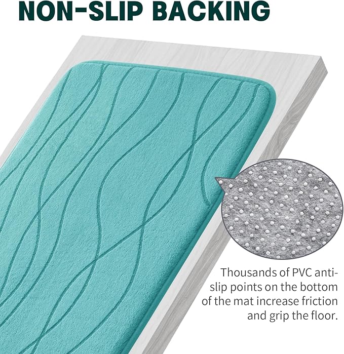 YIHOUSE Memory Foam Bathroom Rug Sets 3 Piece, Ultra Absorbent Bath Mat for Bathroom - Non-Slip Machine Washable & Dry Quickly, 3 Piece Bathroom Mat Set,Teal