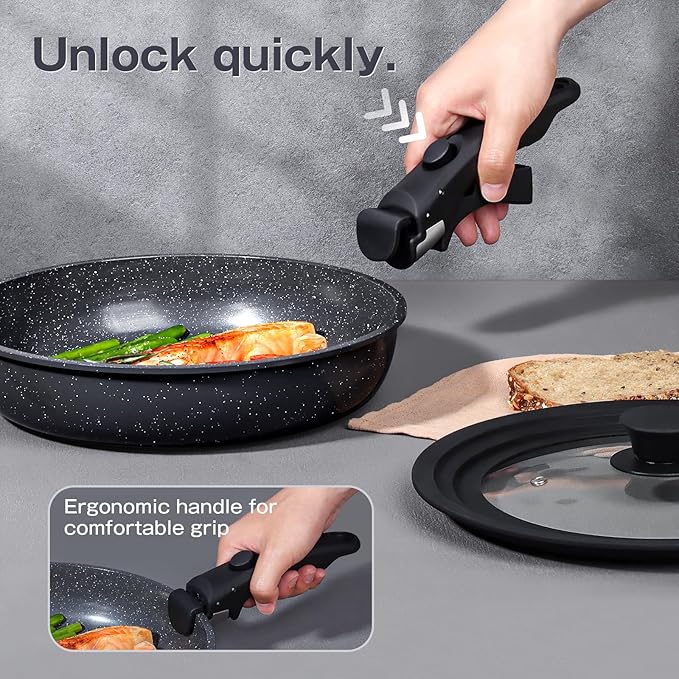 GiPP Ceramic Pots and Pans Set Non Stick, Nonstick Detachable Handle Cookware Sets, Non Toxic Induction Kitchen Pot and Pan with Removable Handle, Healthy RV Cookware, Dishwasher 竊냀ven Safe, 7 Piece