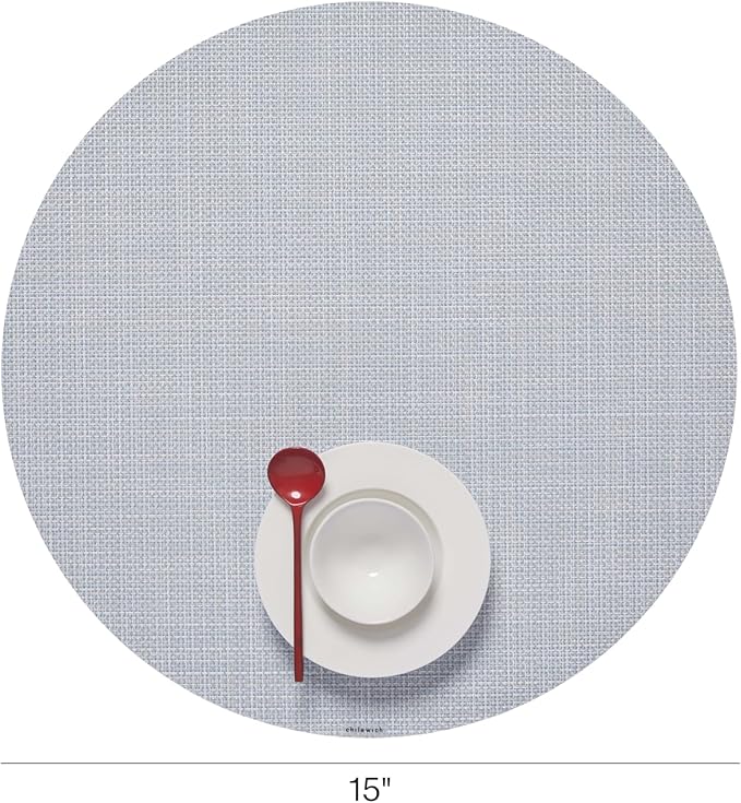 Chilewich Mini Basketweave Placemats in Sky - Set of 4 - Easy Care Woven Tabletop Textiles - Indoor/Outdoor - 15" Round