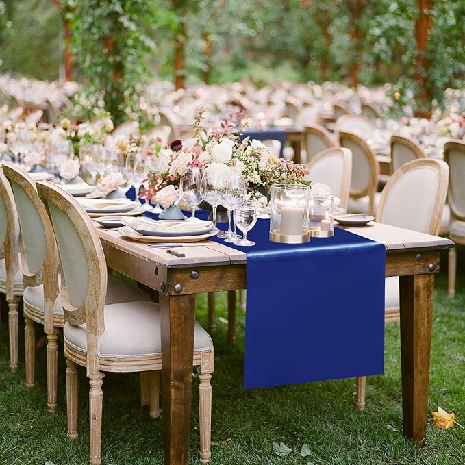 Yblut 10 Pack Satin Table Runner 12 x 108 Inch Long Navy Silk Table Runner for Wedding Party Banquet Birthday Decoration
