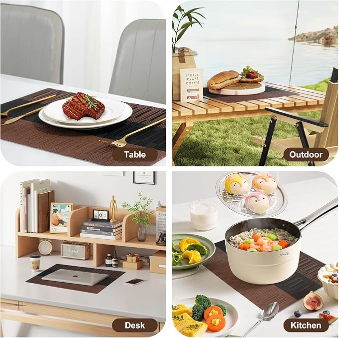 flohar Placemats Set of 8竊똍on-Slip PVC Weave Table Mats Easy to Clean竊똇eat Resistant Place Mats for Kitchen Dining Table Decoration Indoor Outdoor竊똁lack Brown