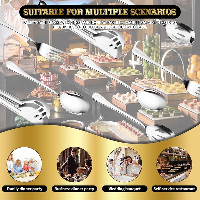 24pcs Serving Utensils Set, Large Stainless Steel Serving Utensils - Durable for Buffets, Dinner Parties, Weddings and Restaurants (Silver)
