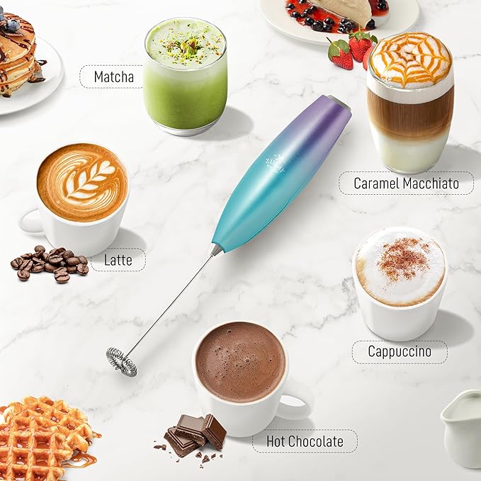 Zulay Kitchen Milk Frother Handheld Electric Whisk with AA Duracell Batteries ??Durable Drink Mixer for Coffee, Lattes, Cappuccinos & More - Aurora