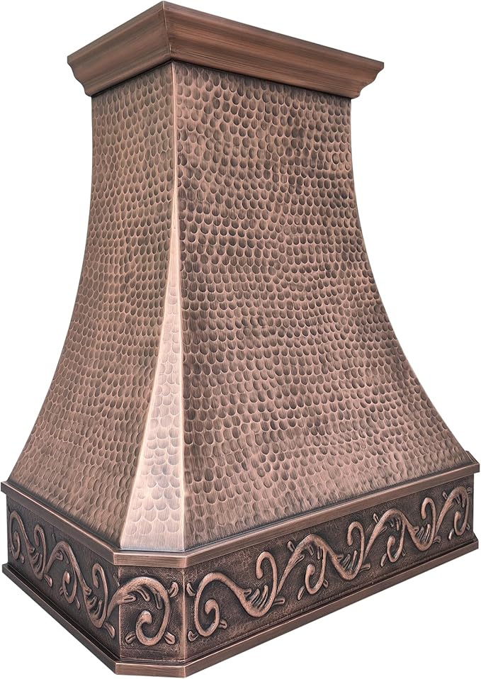 CT Copper Tailor Copper Vent Hood Wall Mount,54'' W,36''H,1260 CFM Exhaust Fan,Stainless Steel Vent,LED Light,Dishwasher-Safe Baffle Filters,Light Hammered-Medium Patina,VH3A