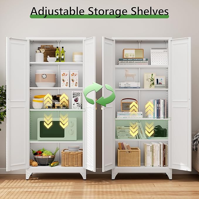 75??Metal Tall Kitchen Pantry Cabinet,Metal Storage Cabinet with Doors and Adjustable Shelves,Modern Kitchen Hutch Cabinets,Freestanding Cupboard for Dining Living Room