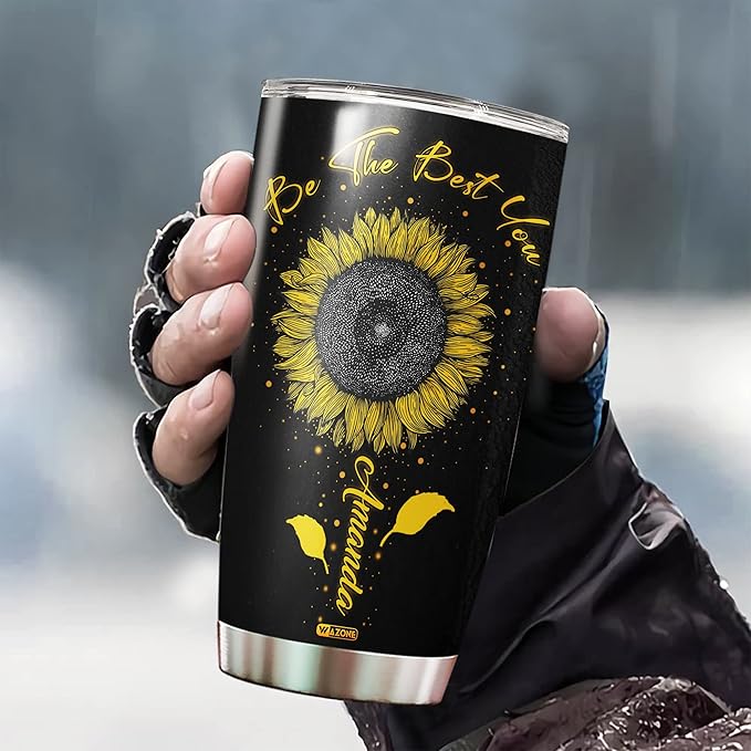 WAZONE Personalized Sunflower Tumbler Cup 20 30oz Customized Name Be The Best You Travel Mug Birthday Christmas Ideas Gifts For Friend Mom Daughter Double Wall Vacuum Insulated Tumbler