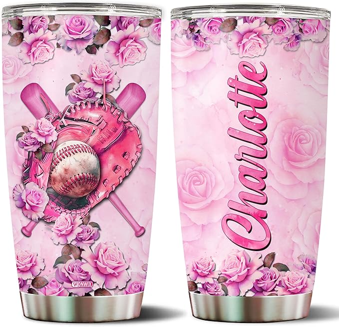 Personalized Baseball Tumbler for Mom, 20oz Insulated Stainless Steel Travel Mug Coffee Cup, Gift for Baseball Lovers, Women, Wife, Daughter, Christmas, Birthday, Mother's Day, Valentine