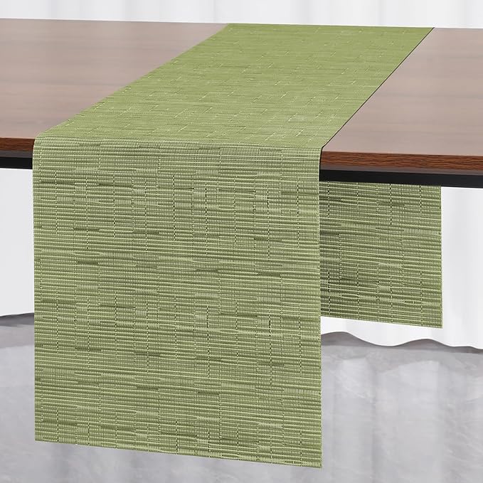 Myir JUN Table Runner, Vinyl Table Runner Indoor Arbitrarily Cropped Runner for Table Heatproof for Home Party (Green, 12 x 94 inch)
