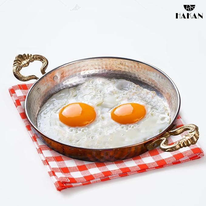 Hakan Copper Egg Pan for Cooking | Handmade Small Frying Pan | Hammered Skillet with Double Handles for Omelette | Authentic Kitchen Cookware & Copper Gifts Idea, 6.3??(16 cm)